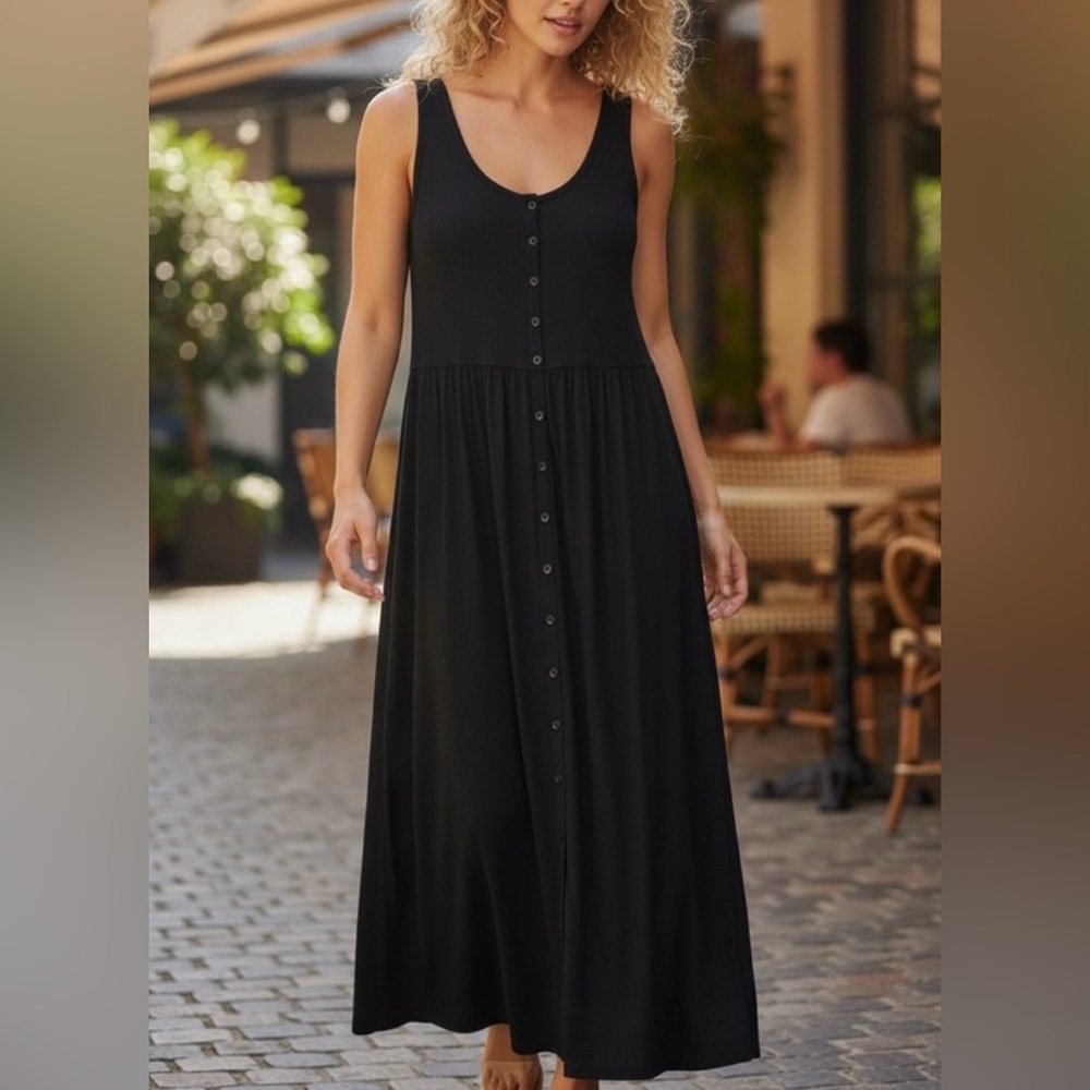 Frye Black Button Front Empire Waist Maxi Dress Size Medium